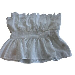 NWT Thirty Thirty LA Strapless Eyelet Lace Peplum Top White Boho Cottagecore L